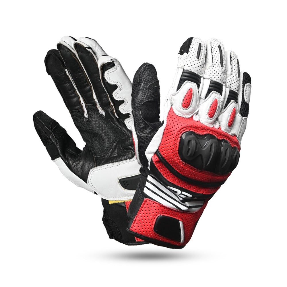 R-TECH - GUANTE PIEL ROCCO RACING NEGRO/ROJO FLUOR