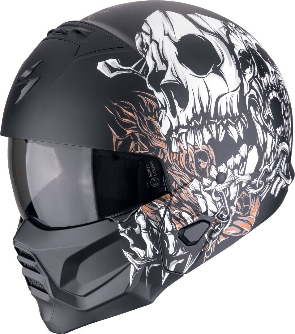 SCORPION EXO-COMBAT II GENESIS Moto Jet Casco Negro Mate Blanco Dorado - CASCO