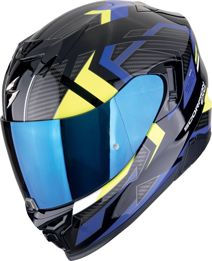 SCORPION CASCOS INTEGRALES EXO-520 EVO AIR SENSUS NEGRO-AZUL AMARILLO NEÓN