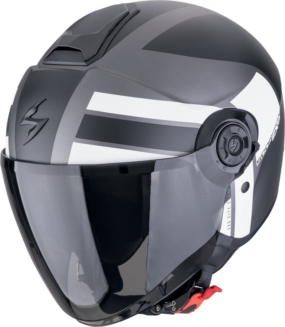 SCORPION EXO-CITY II BLUR Moto Jet Casco Plata Mate Negro Blanco - CASCO