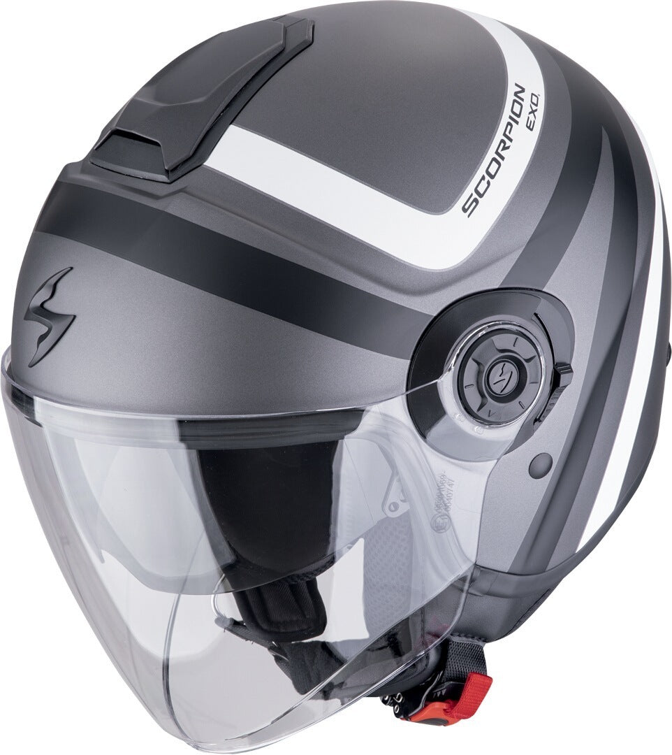 SCORPION EXO-CITY II RIVA Abierto Jet Casco Plata Mate-Negro-Blanco - CASCO