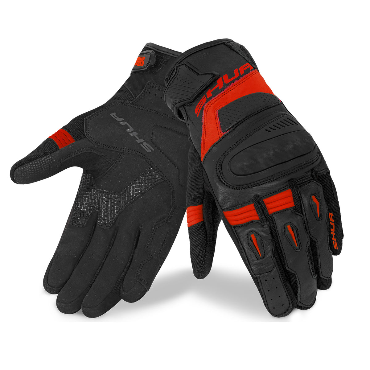 SHUA Proton Motorradhandschuhe Schwarz Rot
