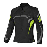 VESTE DE MOTO POUR FEMME BELA HIGHLAND, TEXTILE NOIR GRIS JAUNE