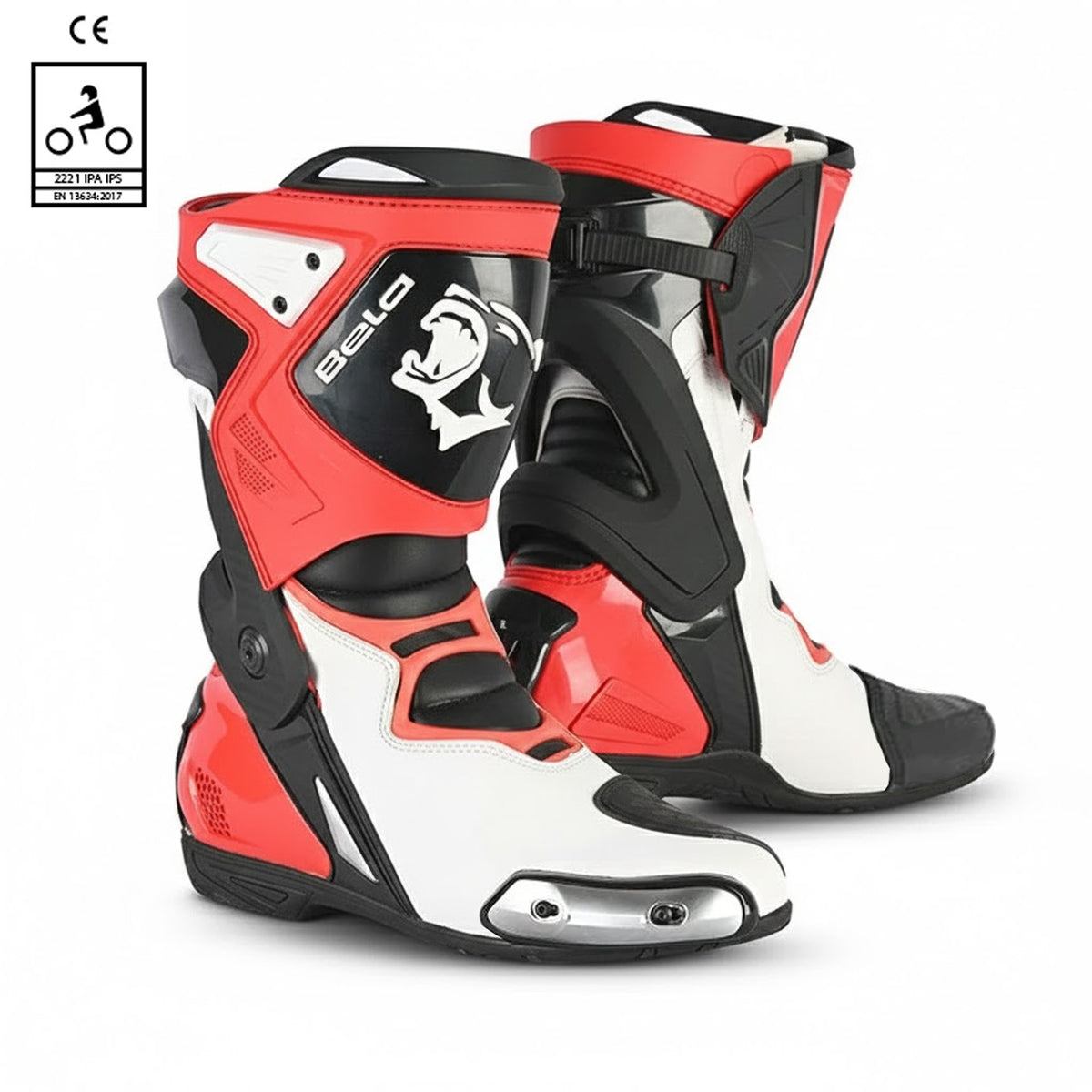 BELA - Botas de couro Race Pro (R-6) Branco/Preto/Vermelho