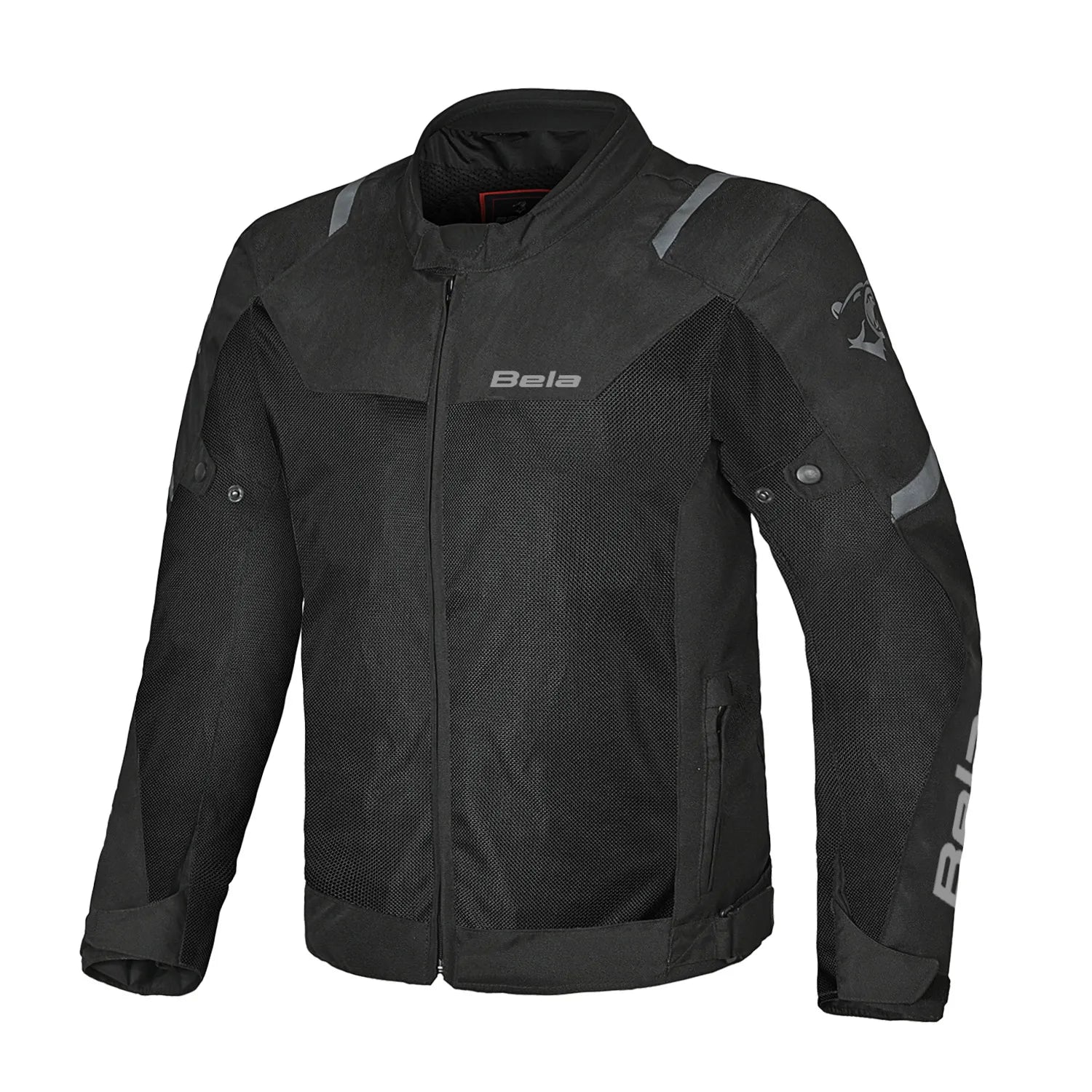 Chaqueta de moto Bela Mesh Pro negra, vista trasera con paneles de malla ventilada