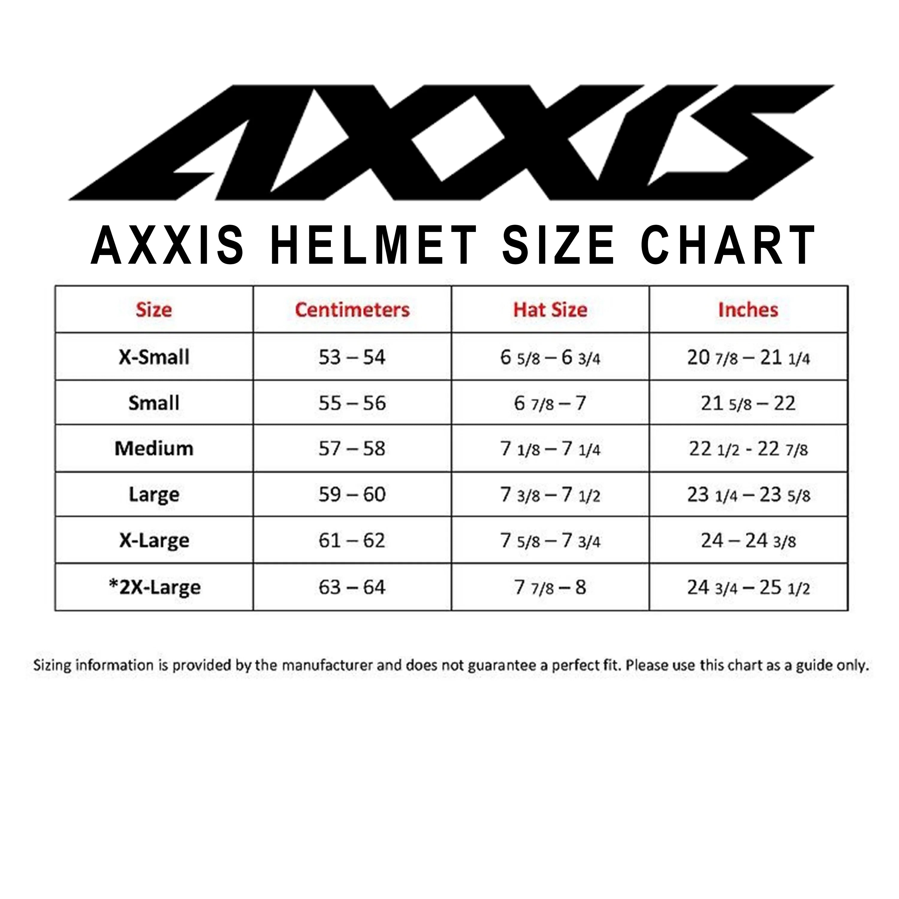 Axxis Helmet Size Chart