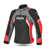 Casaco de motociclista Bela Elanur para mulher, preto, antracite e vermelho.