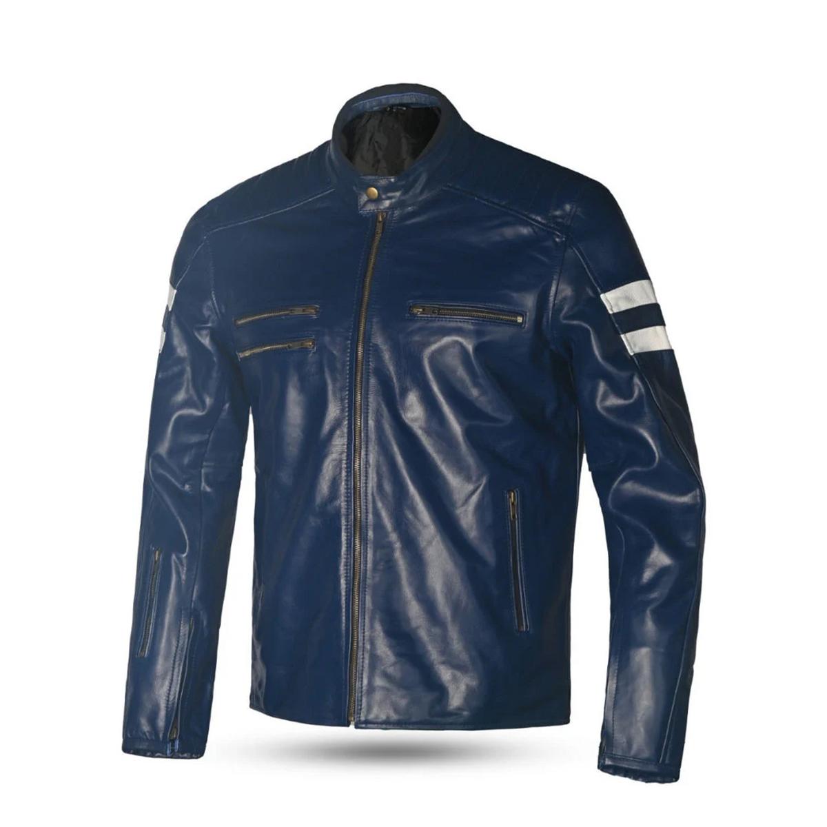 BELA MILANO CHAQUETA HOMBRE PIEL MODA AZUL BLANCO