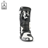 Botas de motociclismo Bela Race Pro (R-6) em pele, pretas e brancas