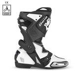 Botas de motociclismo Bela Race Pro (R-6) em pele, pretas e brancas