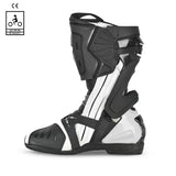 Botas de motociclismo Bela Race Pro (R-6) em pele, pretas e brancas