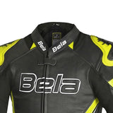 BELA ROCKET CHAQUETA MOTO PIEL HOMBRE NEGRO AMARILLO FLOUR