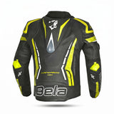 BELA ROCKET CHAQUETA MOTO PIEL HOMBRE NEGRO AMARILLO FLOUR