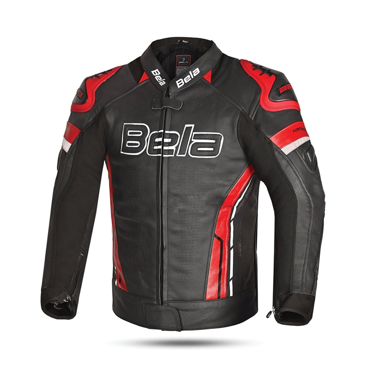 BELA ROCKET CHAQUETA MOTO PIEL HOMBRE NEGRO ROJO