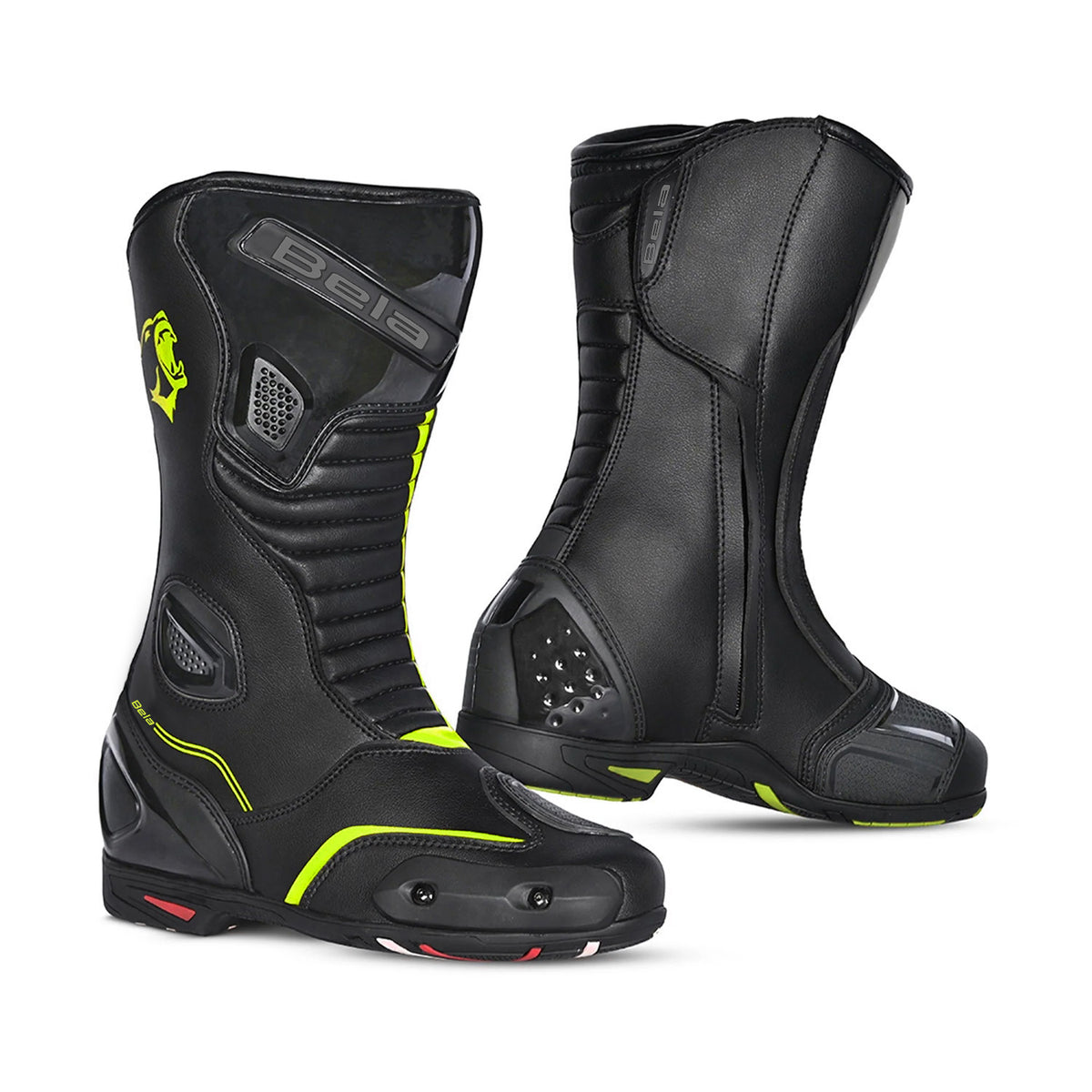 BELA - Black/Fluorine Yellow Leather Strip Lady Boots