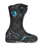 Botas de motociclismo Bela Strip Touring para mulher em pele preta turquesa.