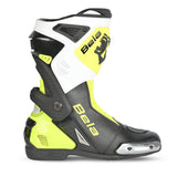 Botas de motociclismo BELA TURBO TRACK RACING, pretas e amarelas.