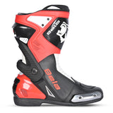 Botas de motociclismo Bela Turbo Track Racing, pretas e vermelhas.