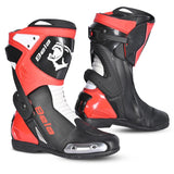 Botas de motociclismo Bela Turbo Track Racing, pretas e vermelhas.
