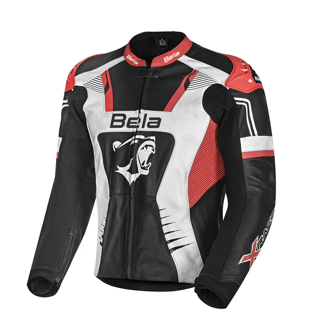BELA X RACE MEN'S MOTORCYCLE JACKET LEATHER BLACK WHITE RED
