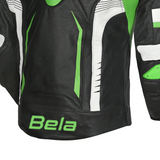 GIACCA MOTO DA UOMO BELA X RACE IN PELLE NERA BIANCA VERDE