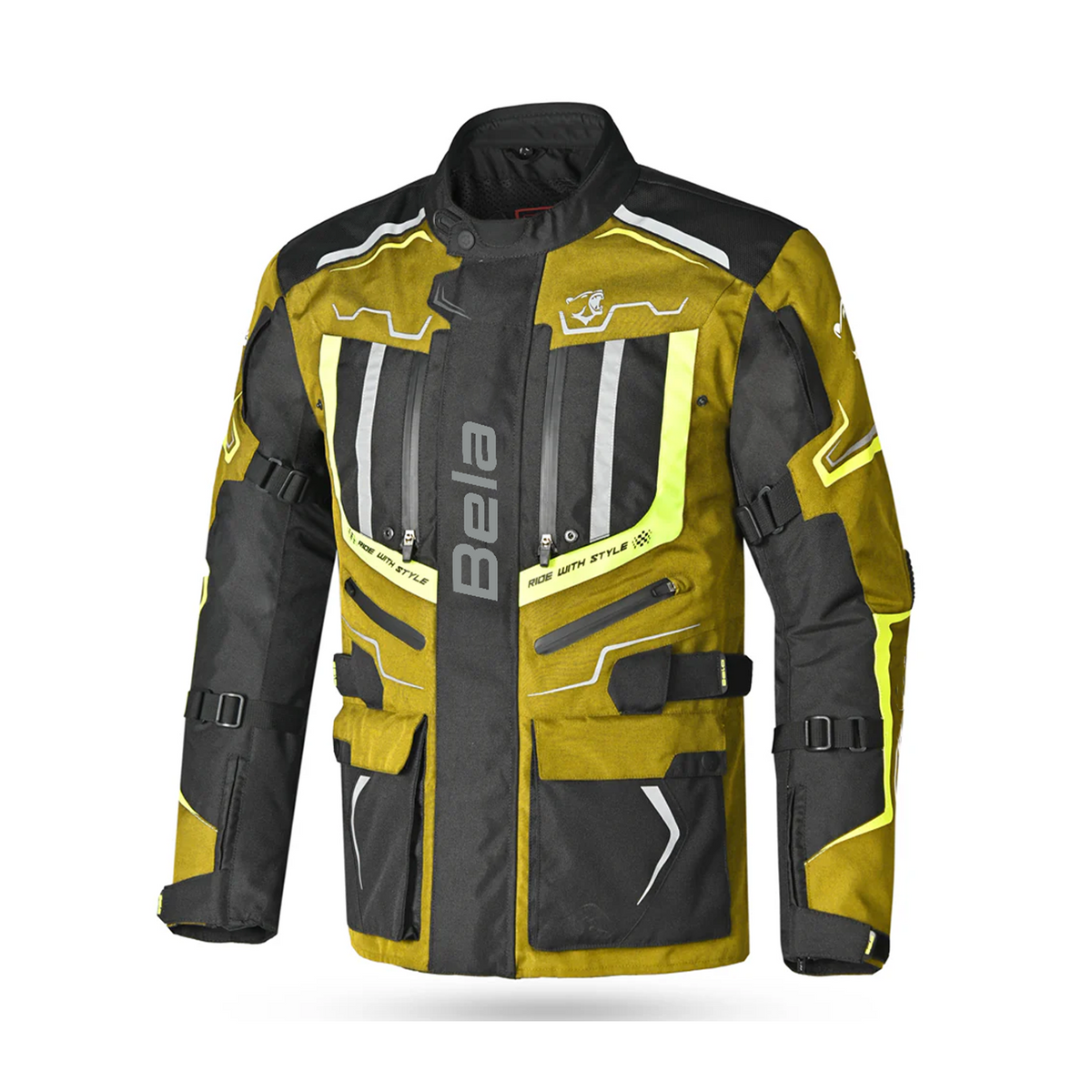 BELA - WATSON HOMBRE MOTO CHAQUETA TEXTILE NEGRO CAQUI AMARILLO BLANCO