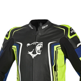 BELA BEAST MEN'S LEATHER JACKET BLACK WHITE YELLOW BLUE