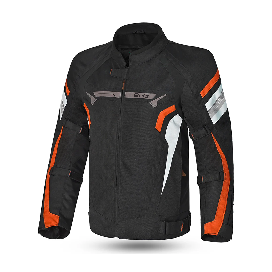 BELA HIGHLAND Herren-Motorradjacke Schwarz Weiß Orange