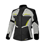 Casaco de motociclista Bela Hurricane 3 em 1 para mulher, preto, cinzento e amarelo.