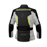Casaco de motociclista Bela Hurricane 3 em 1 para mulher, preto, cinzento e amarelo.