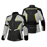 Casaco de motociclista Bela Hurricane 3 em 1 para mulher, preto, cinzento e amarelo.