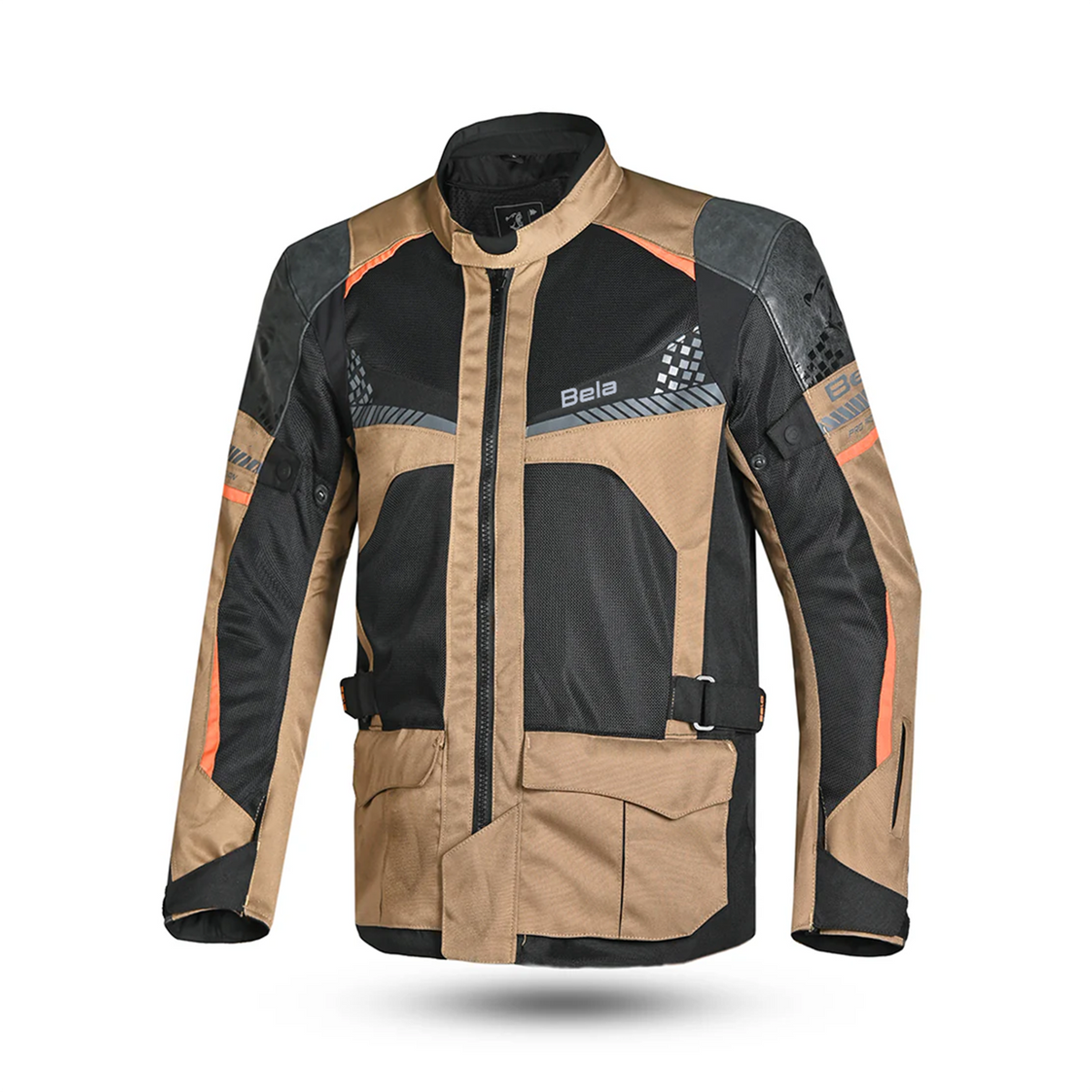 BELA ONSAKER Herren-Motorradjacke aus Textil, Sand, Schwarz, Orange