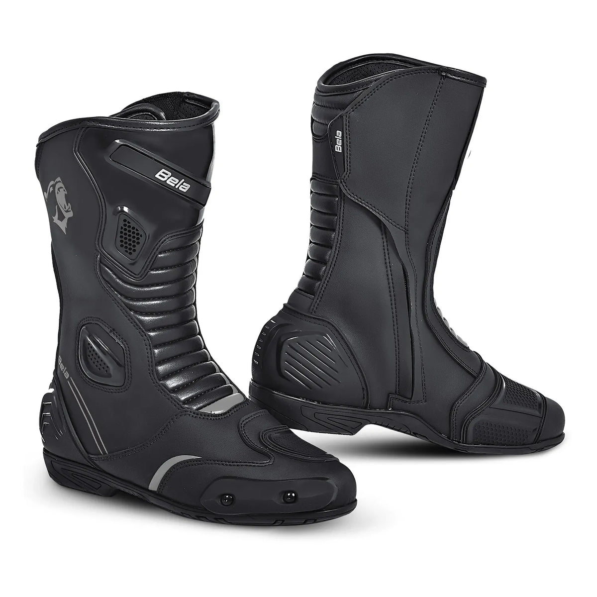 BELA - Bottes en cuir à bandes noires/grises