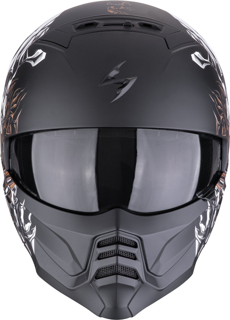 SCORPION EXO-COMBAT II GENESIS Moto Jet Casco Negro Mate Blanco Dorado - CASCO