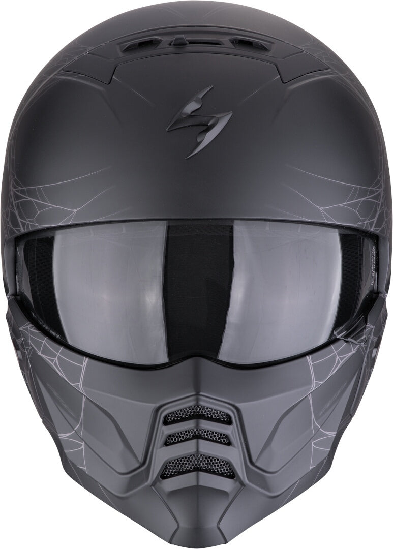 SCORPION EXO-Combat II Spiderweb Abierto Jet Casco Negro Mate Plata - CASCO