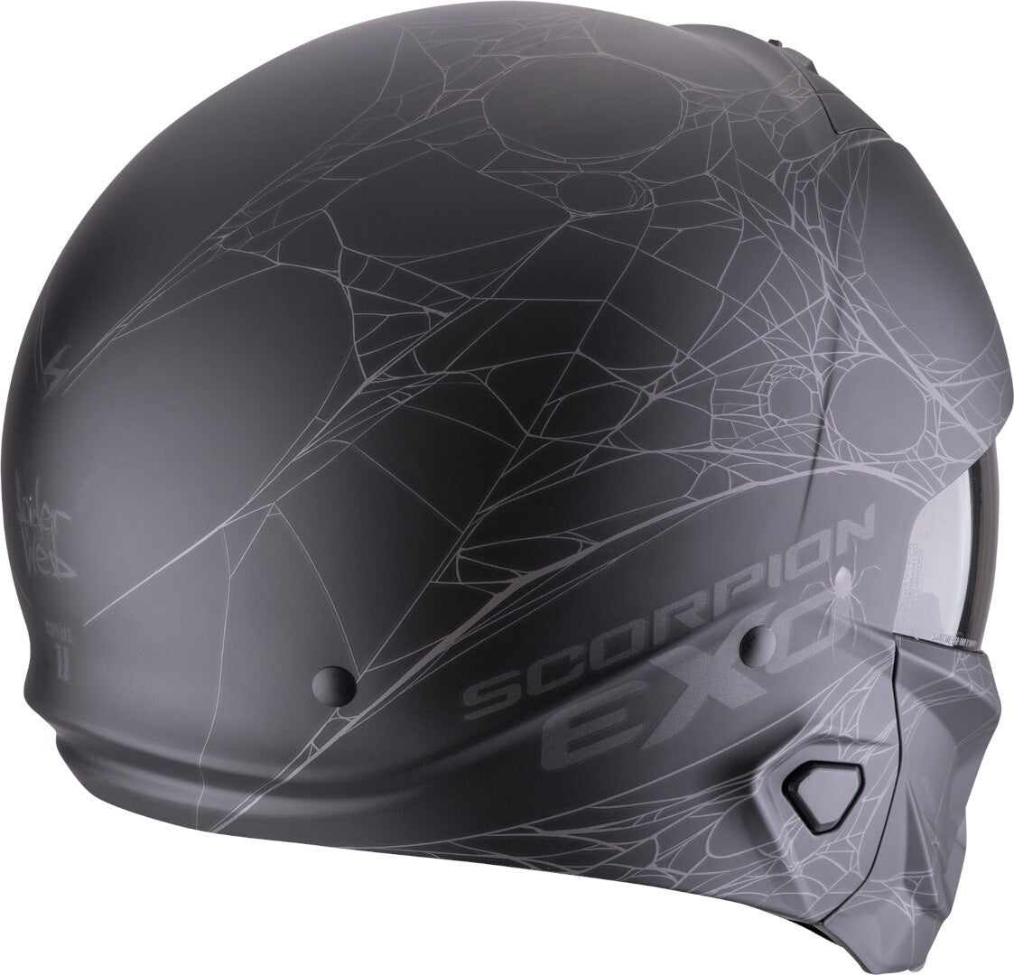 SCORPION EXO-Combat II Spiderweb Abierto Jet Casco Negro Mate Plata - CASCO