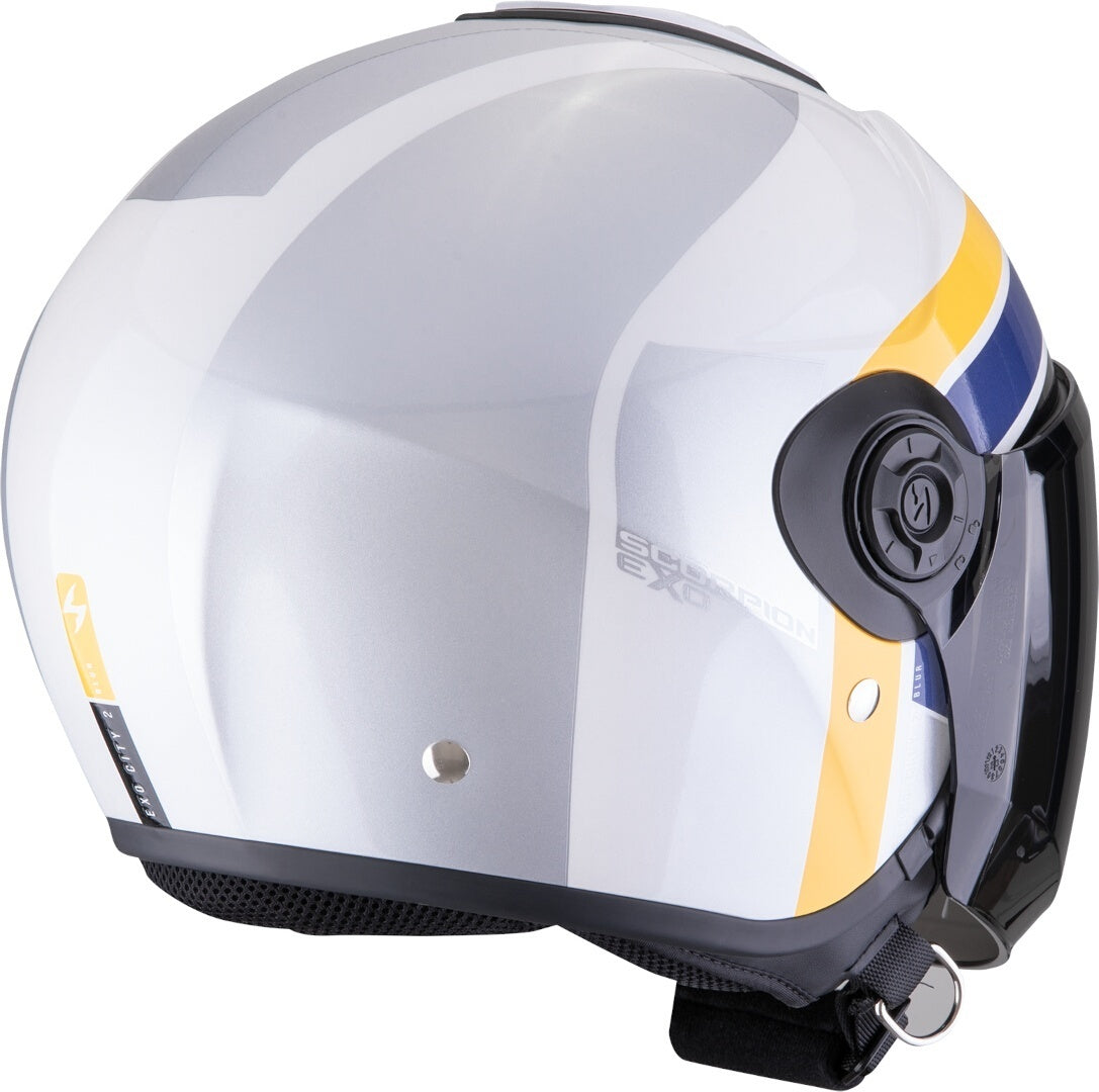 SCORPION EXO-CITY II BLUR Moto Urbano Jet Casco Blanco Plata Amarillo - CASCO