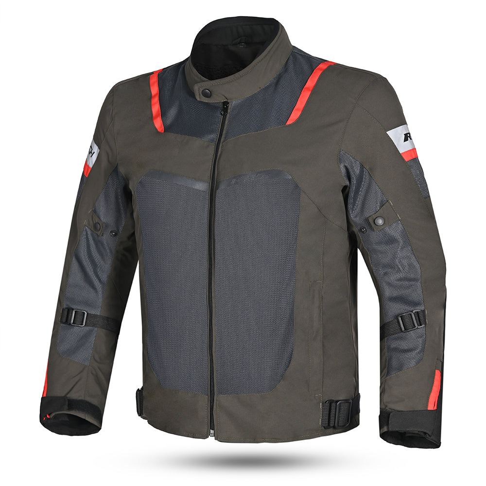 GIACCA MOTO DA UOMO R-TECH SPIRAL MESH IN TESSUTO GRIGIO SABBIA ROSSO