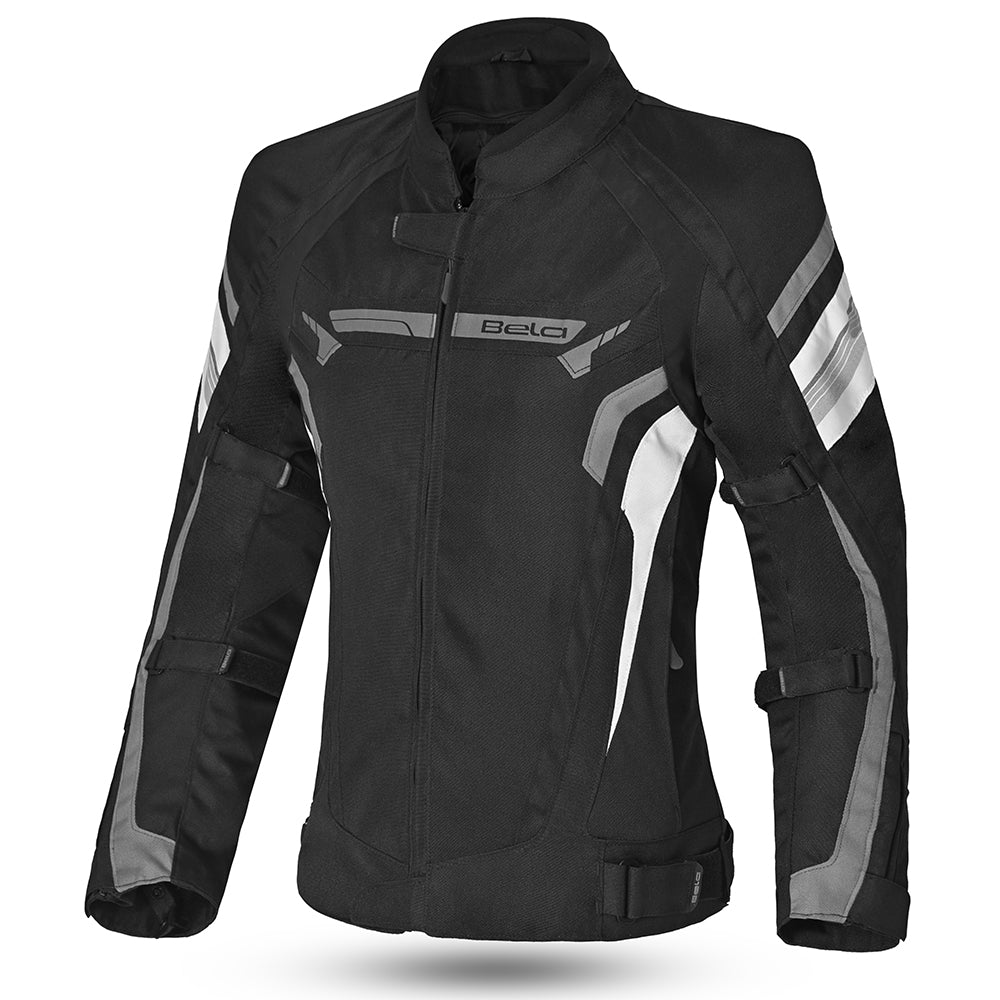 VESTE DE MOTO POUR FEMME BELA HIGHLAND, TEXTILE NOIR/GRIS