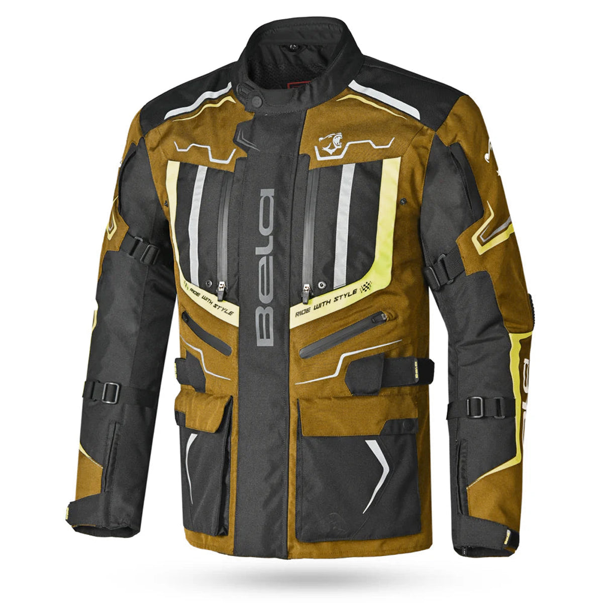 BELA WATSON  HOMBRE MOTO CHAQUETA TEXTILE NEGRO MARRON AMARILLO