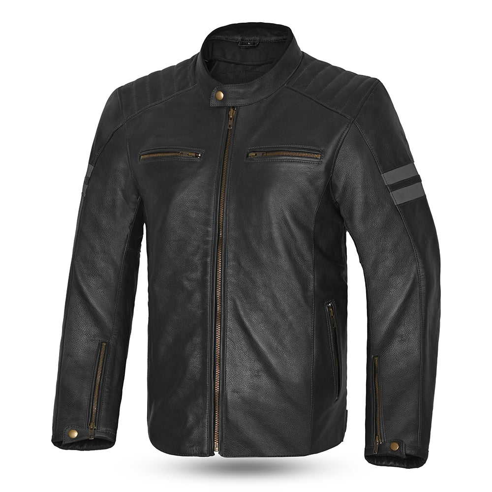 BELA STARK CHAQUETAS DE CUERO DE MOTOCICLETA HOMBRE NEGRO GRIS