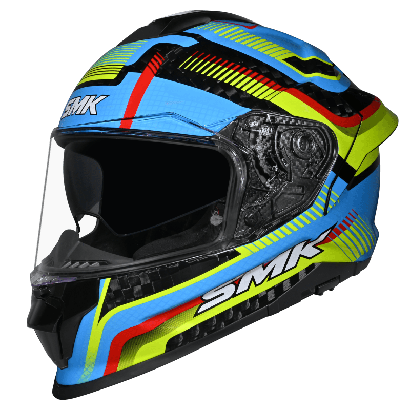 SMK TITAN CARBON-S01 GL-254 CASCO INTEGRAL DE MOTO AZUL AMARILLO