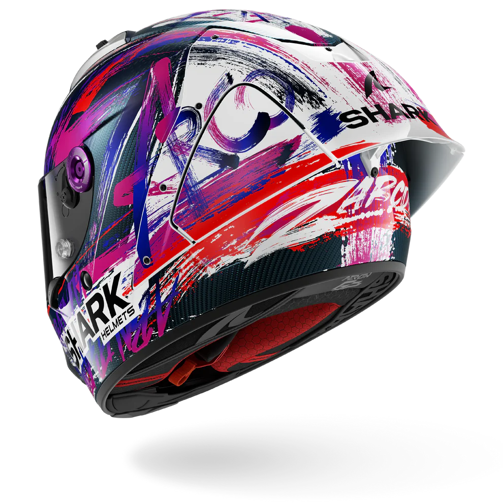 SHARK AERON-GP Fim Carbon Casco Integral De Moto Violeta Blanco