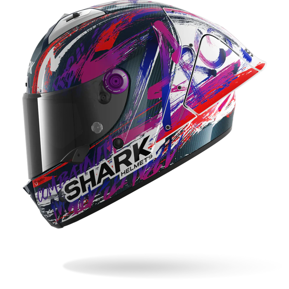SHARK AERON-GP Fim Carbon Casco Integral De Moto Violeta Blanco