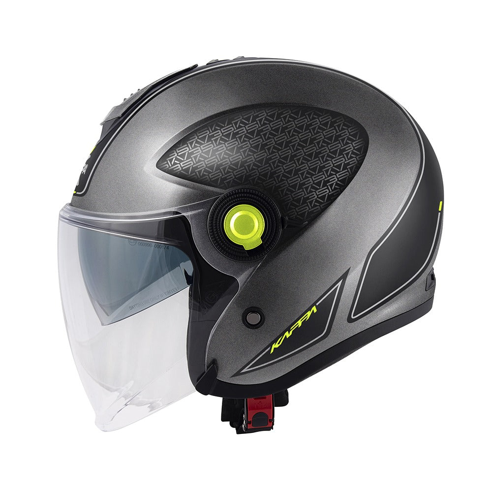 Kappa KV35 Jet Casco Graphics Titanio mate/negro/amarillo - Helmet