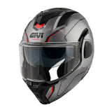 Capacete GIVI FIBER X36PLUSE TITANIUM GLITTER PRETO VERMELHO COM CAPACETE FLEXÍVEL TAMANHO 54