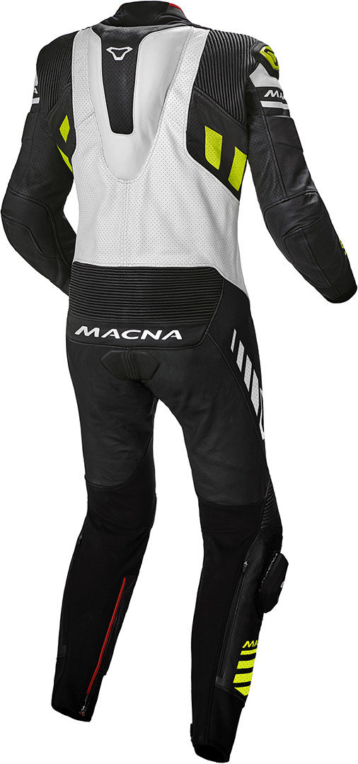 MACNA TRACKTIX 1 PIEZA MOTO PERFORADO TRAJE DE CUERO NEGRO BLANCO AMARILLO - Mono