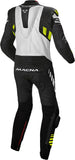 MACNA TRACKTIX 1 PIEZA MOTO PERFORADO TRAJE DE CUERO NEGRO BLANCO AMARILLO - Mono