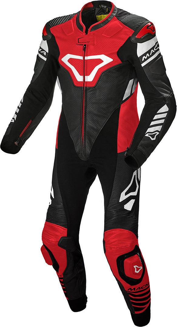 MACNA TRACKTIX 1 PIEZA MOTO PERFORADO TRAJE DE CUERO NEGRO ROJO BLANCO - 58 / NEGRO BLANCO ROJO - Mono