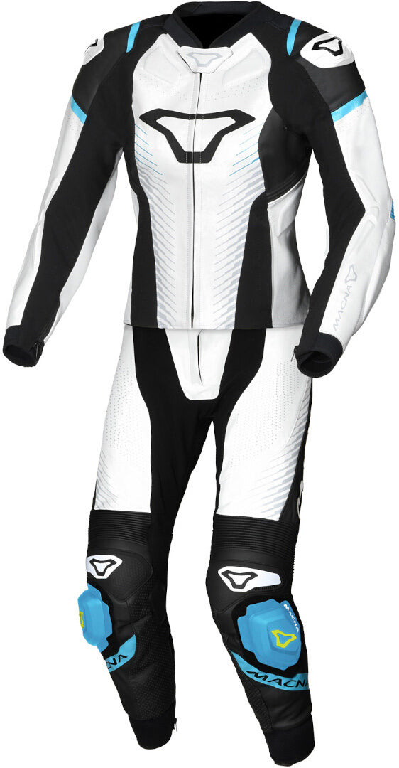 MACNA TRONNIQ 2 PIEZA MOTO PERFORADO TRAJE DE CUERO SEÑORAS BLANCO NEGRO AZUL - Mono